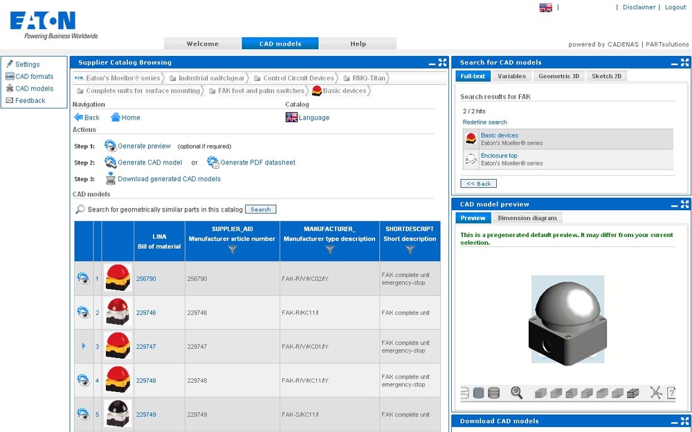 3D CAD Download Portal from Eaton Offers Impressive Search Functions.